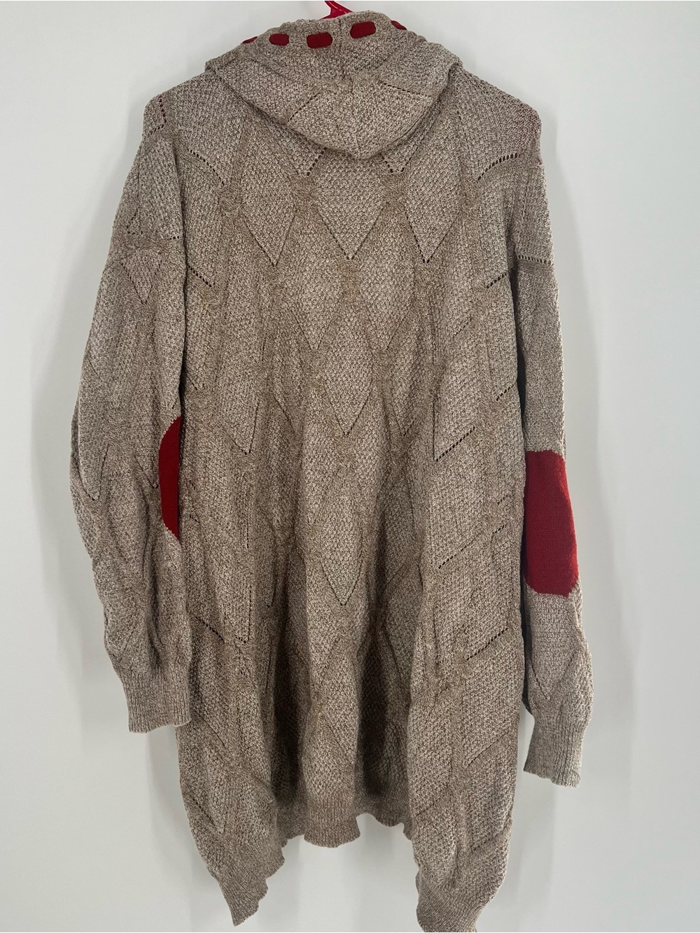 Textured Knit Hooded Cardigan with Red Trim - Picture 2 of 7